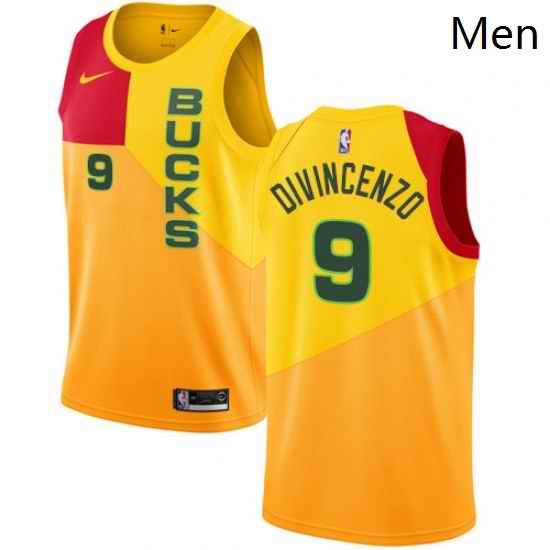 Mens Nike Milwaukee Bucks 9 Donte DiVincenzo Swingman Yellow NBA Jersey City Edition